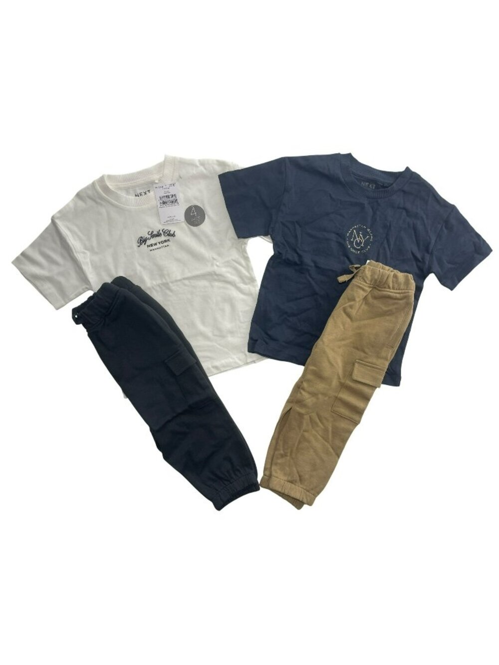Next 4-PIECE SETS 2 T-Shirts/2 Joggers White/Navy/Tan/Black Boys Sz 1.5-2YRS NWT